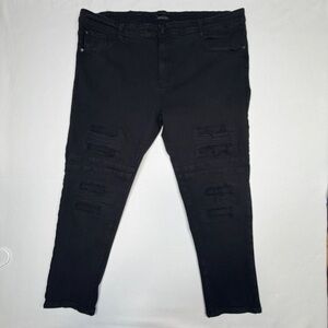 Bleeker & Mercer Black Distressed Stretch Jeans 44x32 Slim Streetwear Rockstar